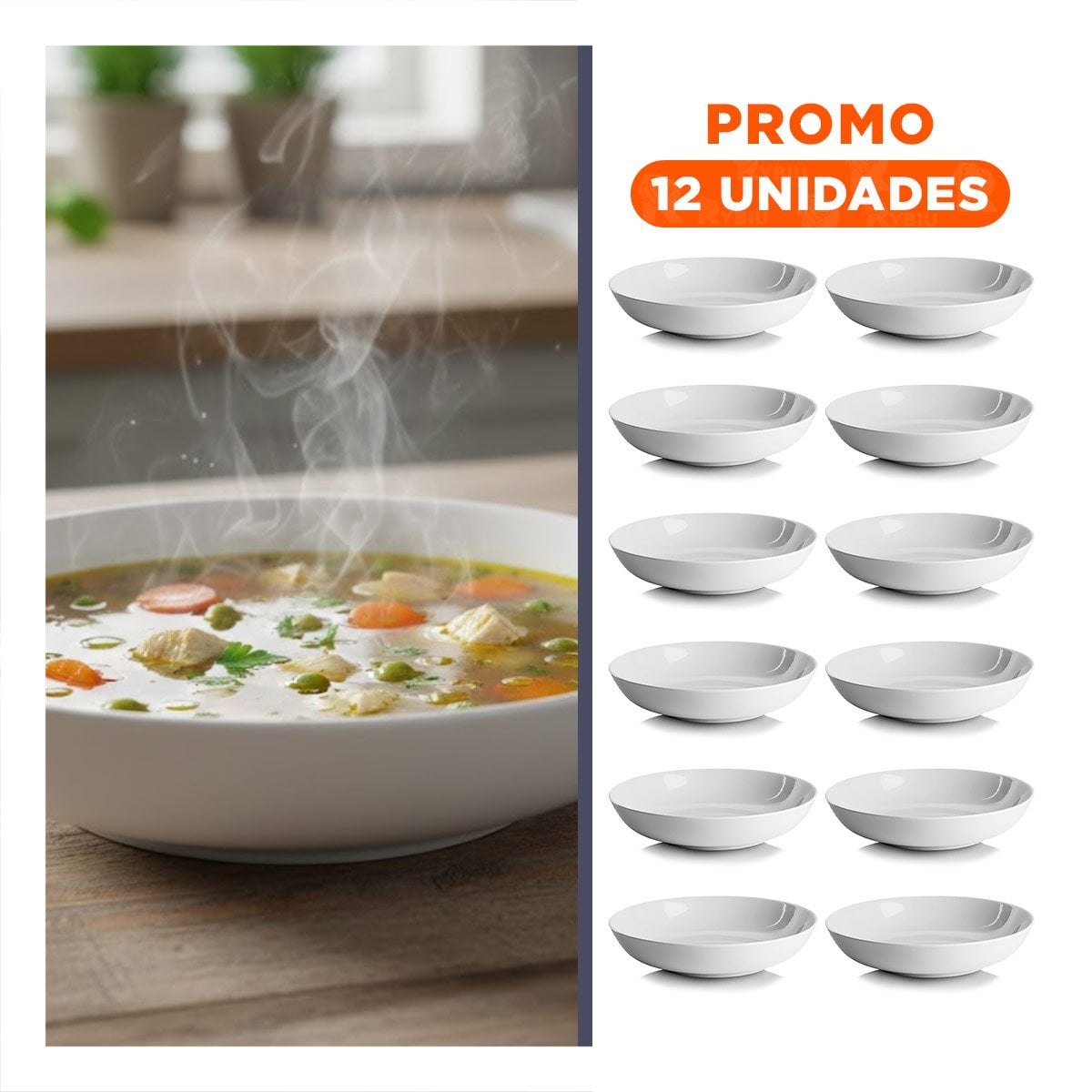 PACK12 PRACTICA VAJILLA CIRCULAR BLANCO OVALADA PARA COCINA - 1