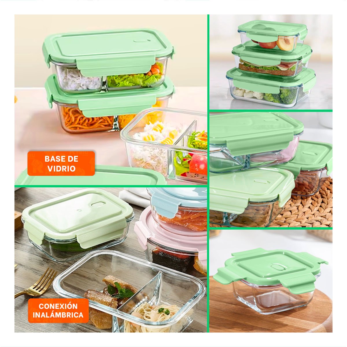 PACK2 ENVASES DE VIDRIO RECTANGULAR CON TAPA VERDE PACK DE 3 PARA HOGAR YPAPEL REGALO - 3