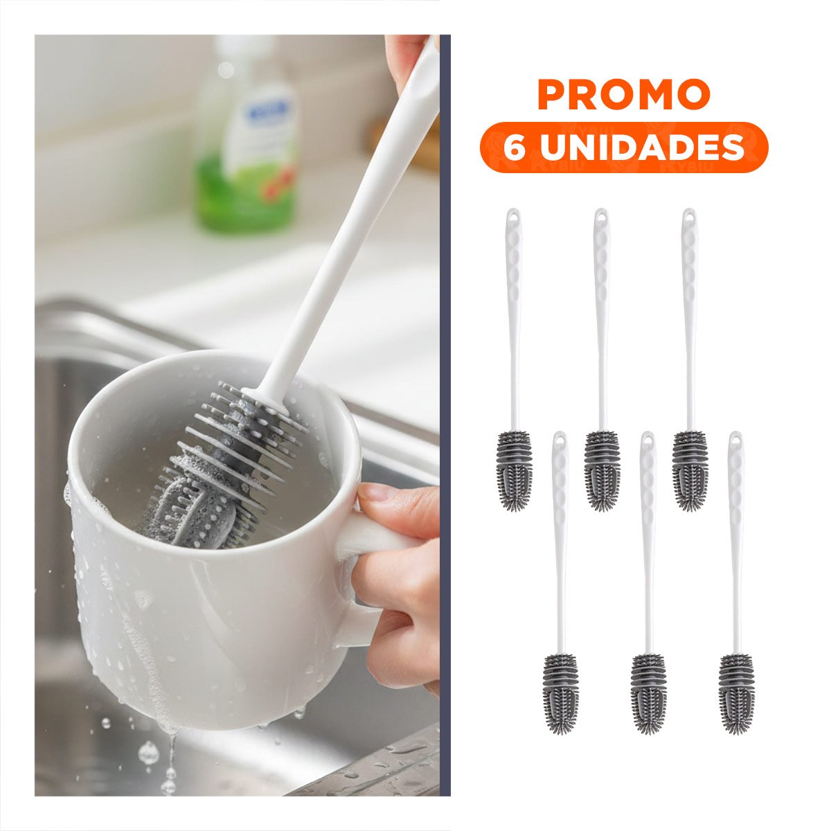 PACK6 LIMPIADOR FLEXIBLE DE SILICONA BLANCO PARA BOTELLAS EN COCINA YREGALO STICKER - 1