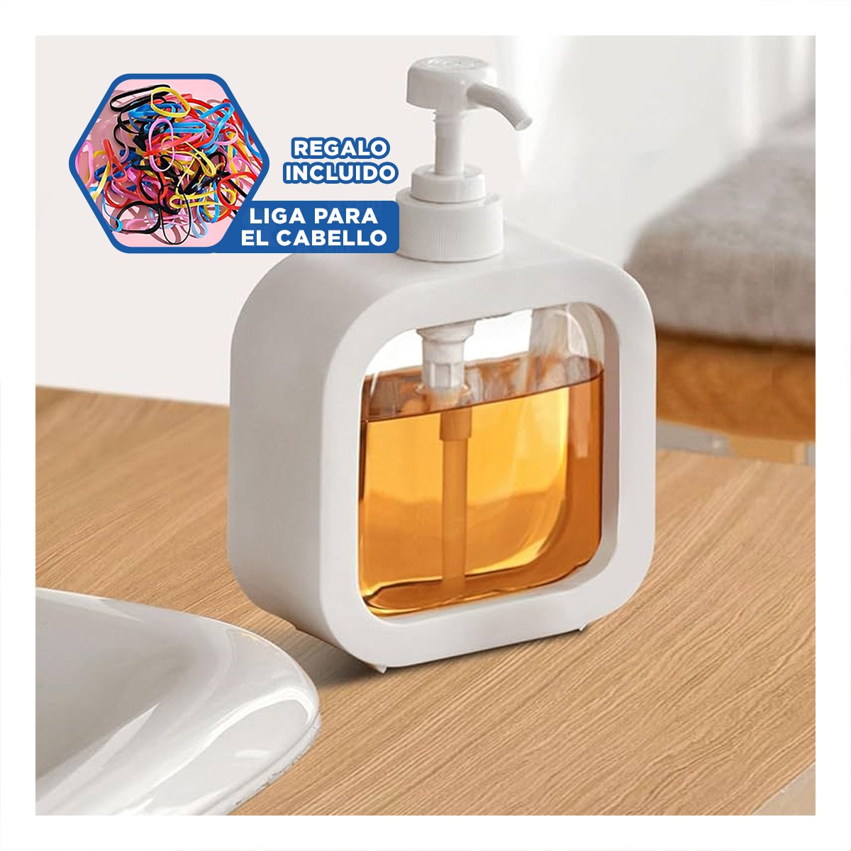 FRASCO DISPENSADOR DE JABON CUADRADO BLANCO PARA COCINA FUNCIONAL DEL HOGAR YLIGAS REGALO - 2