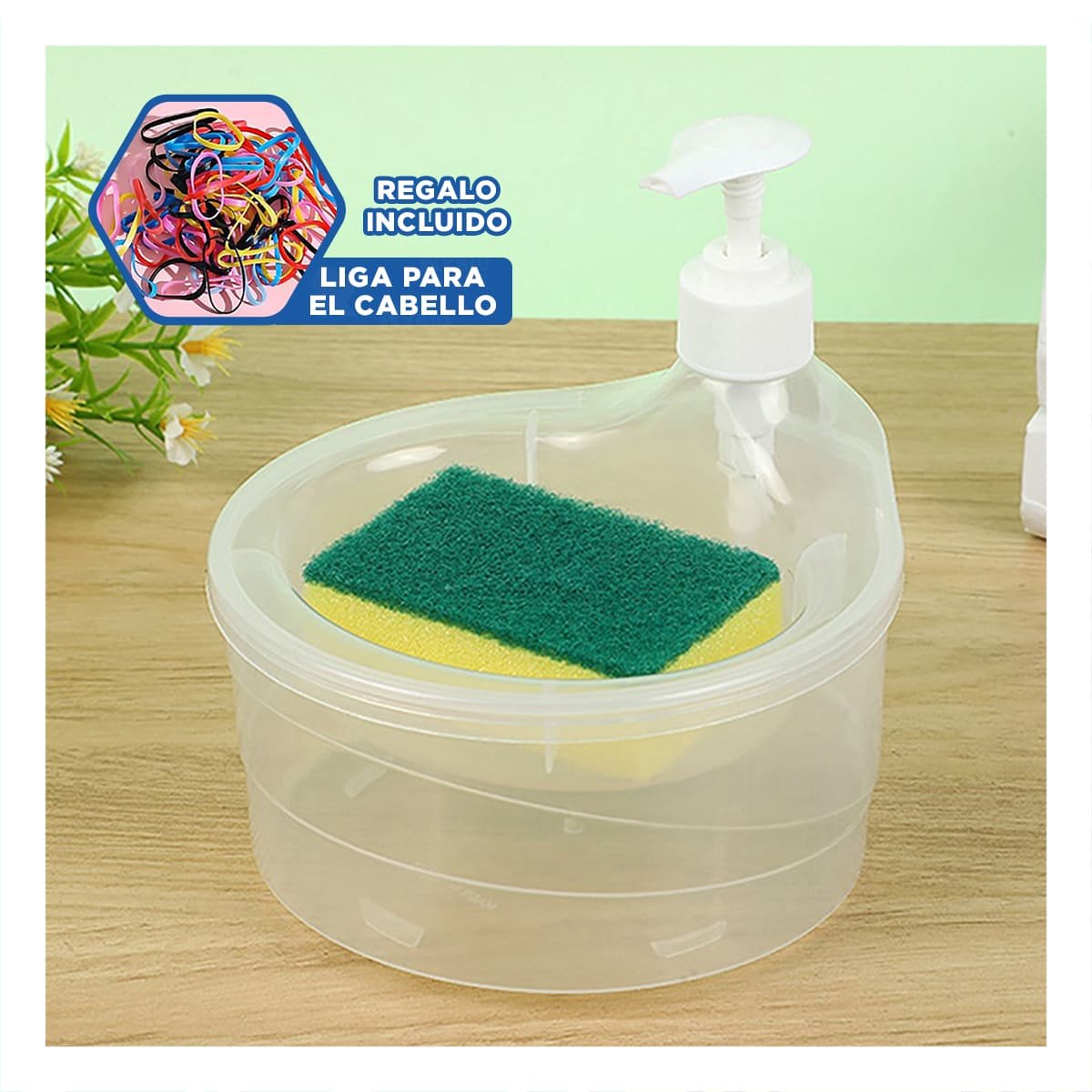 FRASCO DISPENSADOR DE JABON LAVAVAJILLA CIRCULAR TRANSPARENTE PARA COCINA YLIGAS REGALO - 2