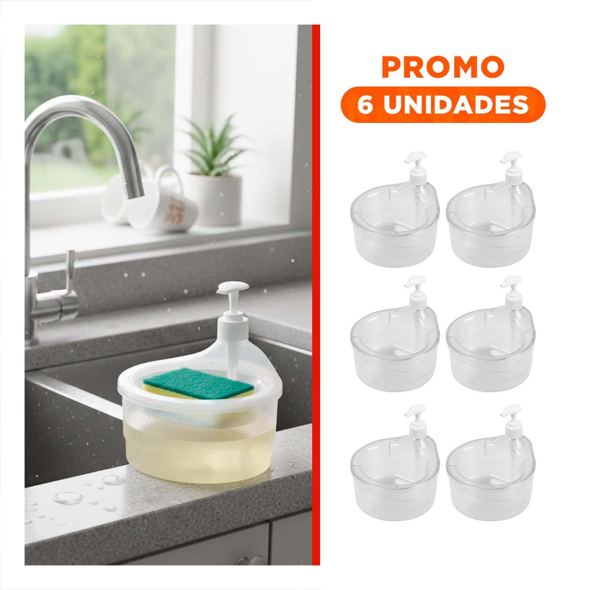 PACK6 UNIDAD DOSIFICADORA PARA JABON LAVAVAJILLA TRANSPARENTE YREGALO STICKER - 1
