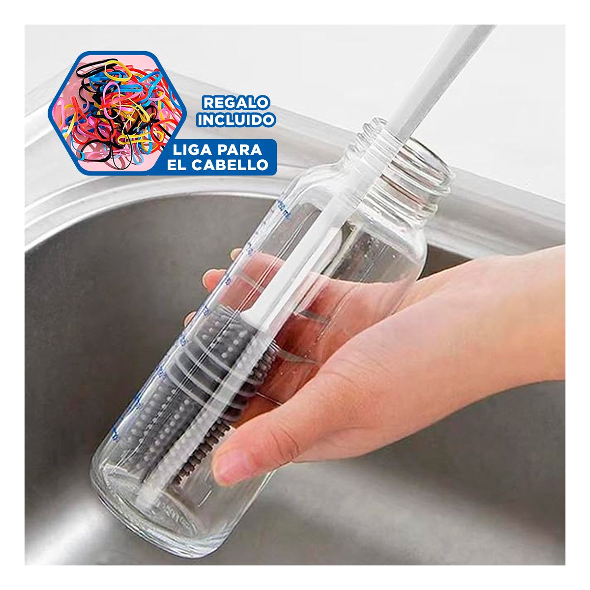 HERRAMIENTA DE SILICONA BLANCA PARA LIMPIAR BOTELLAS EN COCINA HOGAR CASA PERU YLIGAS REGALO - 2