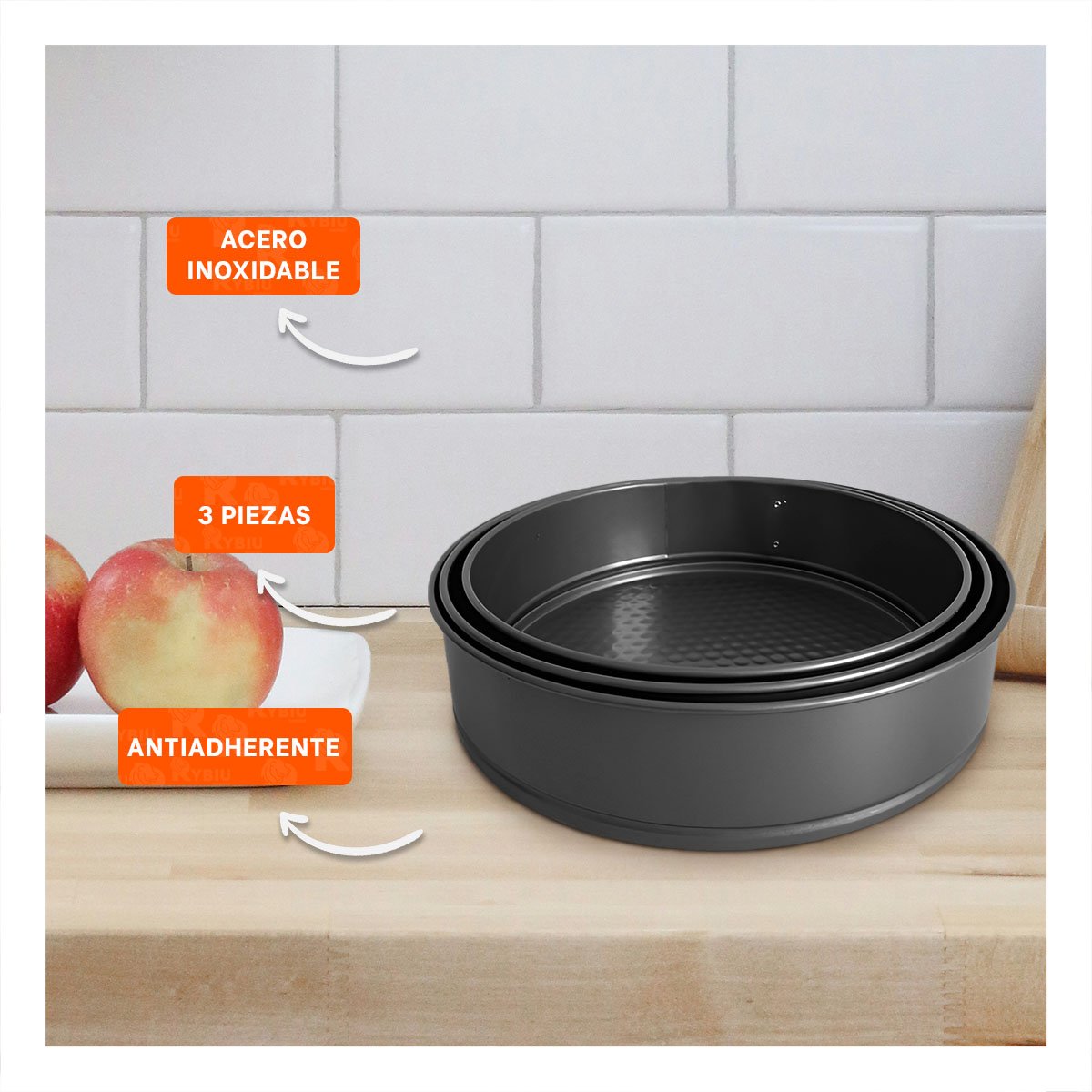 REPOSTERAS DESMONTABLES DE HORNO PLATEADO SET 3 MOLDES CIRCULARES ANTIADHERENTES YPAPEL REGALO - 2