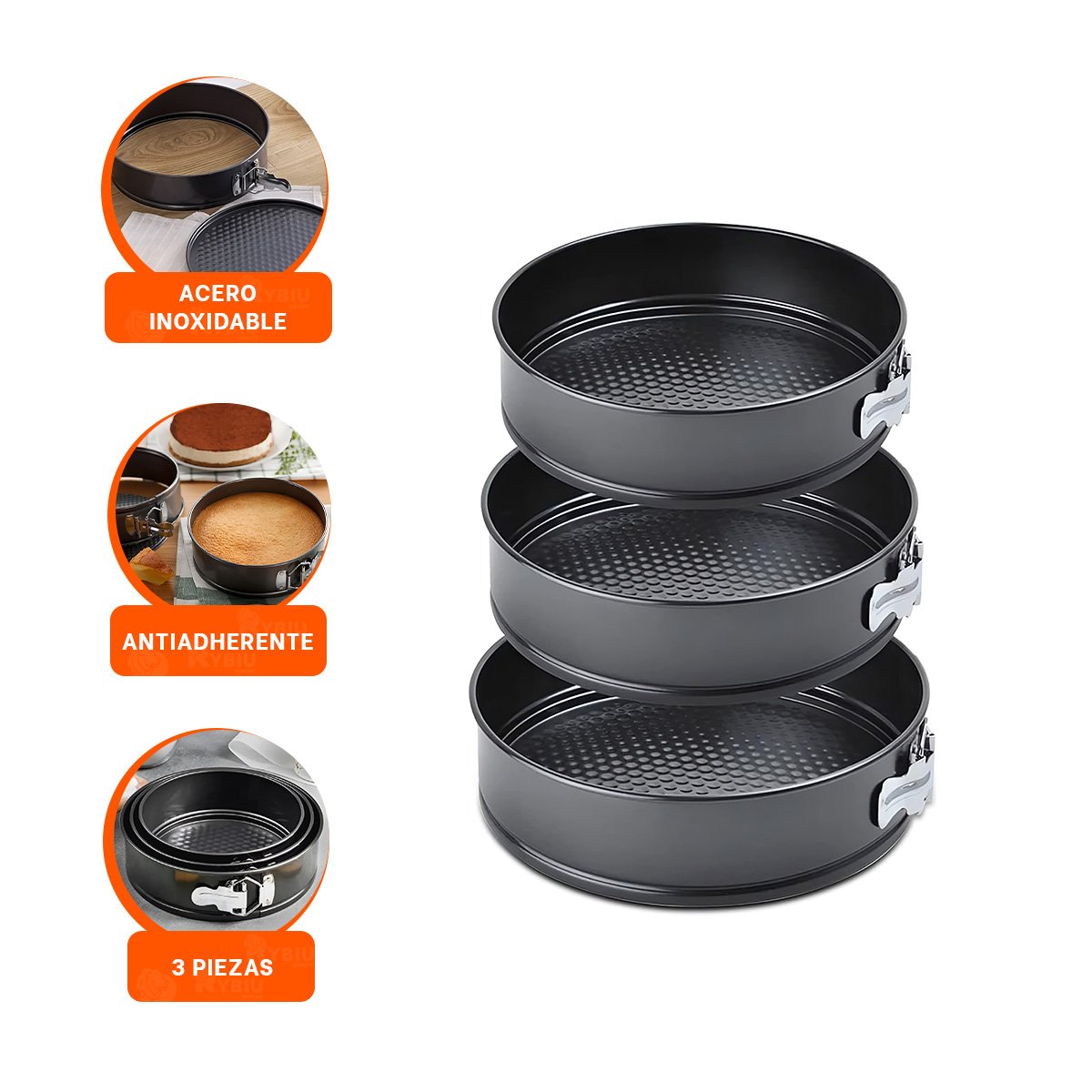 REPOSTERAS DESMONTABLES DE HORNO PLATEADO SET 3 MOLDES CIRCULARES ANTIADHERENTES YPAPEL REGALO - 5