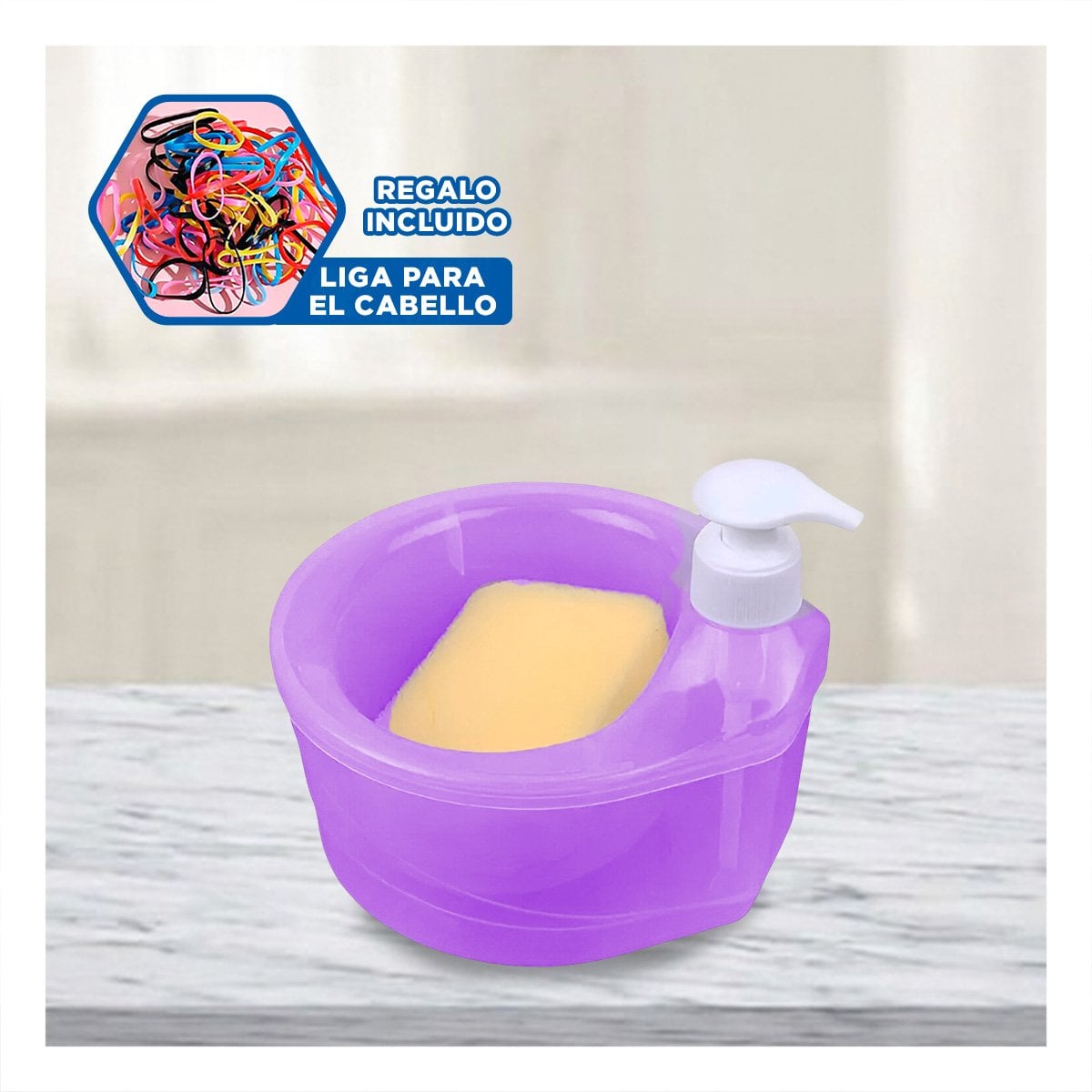FRASCO DISPENSADOR DE JABON LAVAVAJILLA CIRCULAR MORADO PARA COCINA FUNCIONAL YLIGAS REGALO - 2