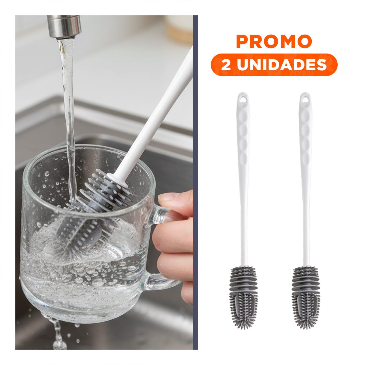 PACK2 CEPILLO PRACTICO DE SILICONA BLANCO PARA LIMPIAR BOTELLAS EN CASA YREGALO STICKER - 1