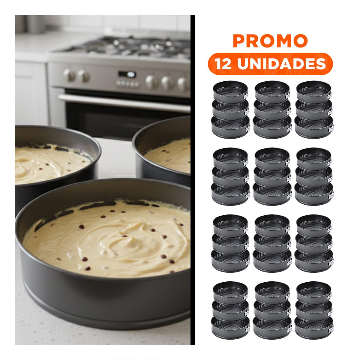 PACK12 ESTILO DESMONTABLE DE HORNO PLATEADO 3 MOLDES CIRCULARES - 1