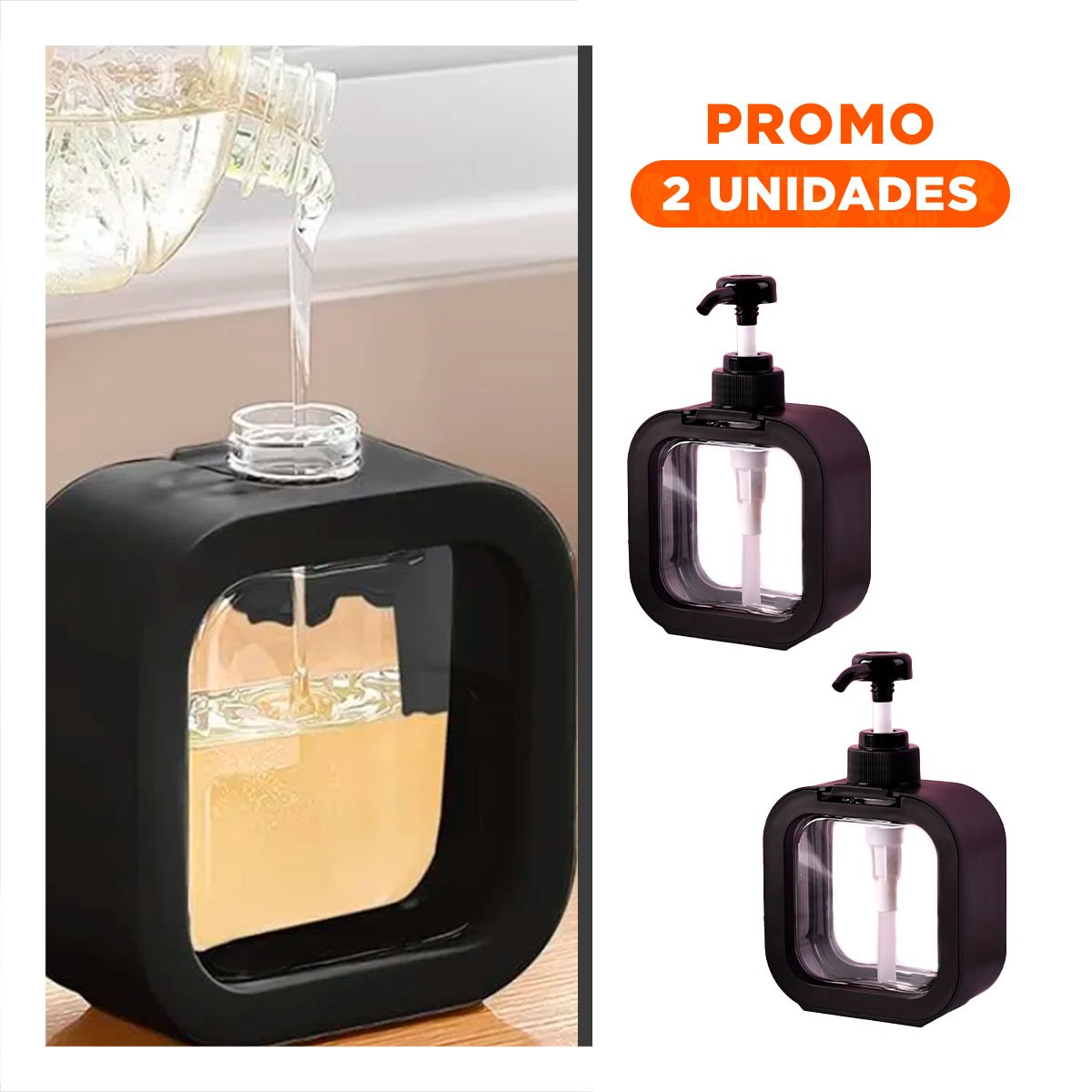 PACK2 SISTEMA RECARGABLE PARA JABON CUADRADO NEGRO EN LAVADERO YREGALO STICKER - 1