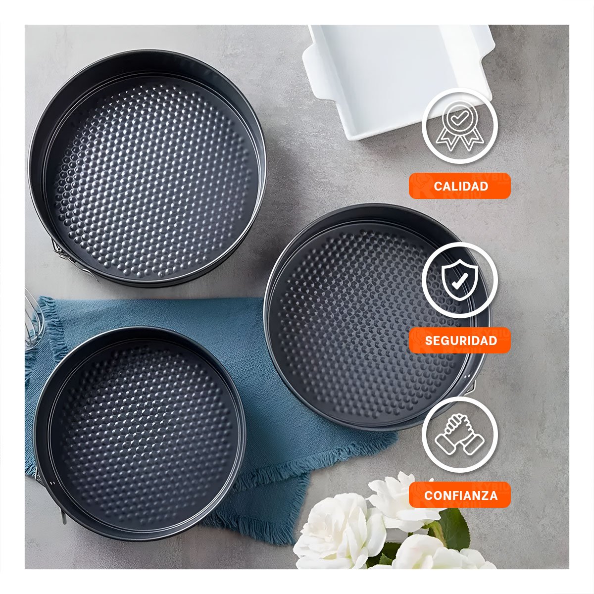 UTENSILIOS DESMONTABLES PARA HORNEAR PLATEADO JUEGO 3 MOLDES CIRCULARES YREGALO STICKER - 5