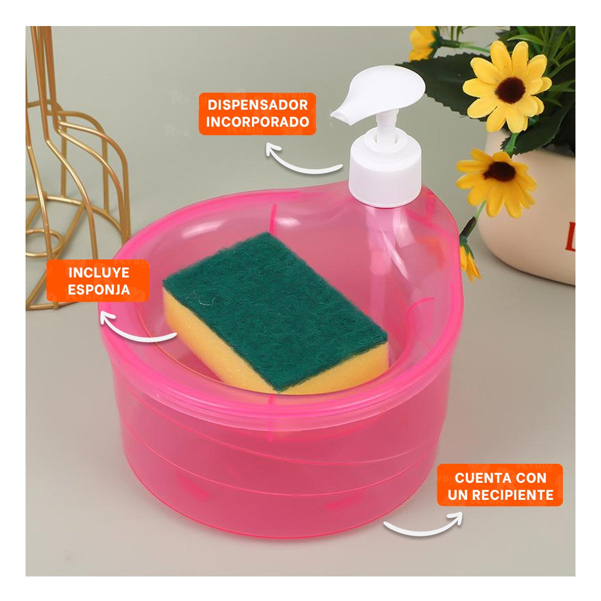 PACK6 SOLUCION DE COCINA PARA JABON LAVAVAJILLA CIRCULAR ROSADO - 2