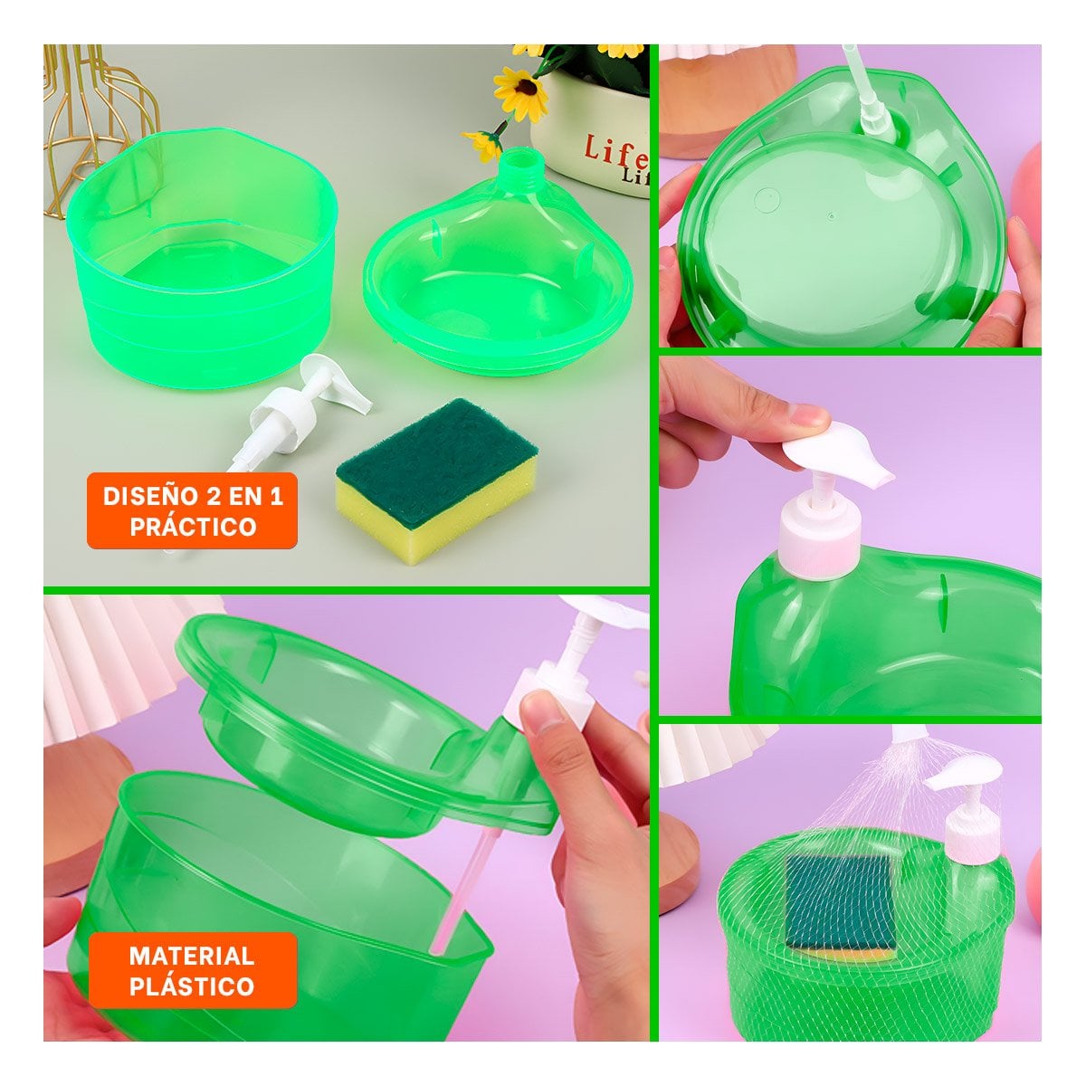 PACK12 ARTICULO FUNCIONAL PARA JABON LAVAVAJILLA CIRCULAR VERDE LIMON EN COCINA - 2