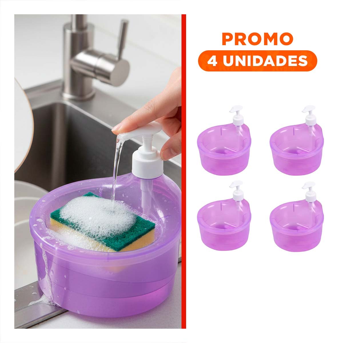 PACK4 ENVASE PRACTICO PARA JABON LAVAVAJILLA CIRCULAR MORADO EN COCINA - 1