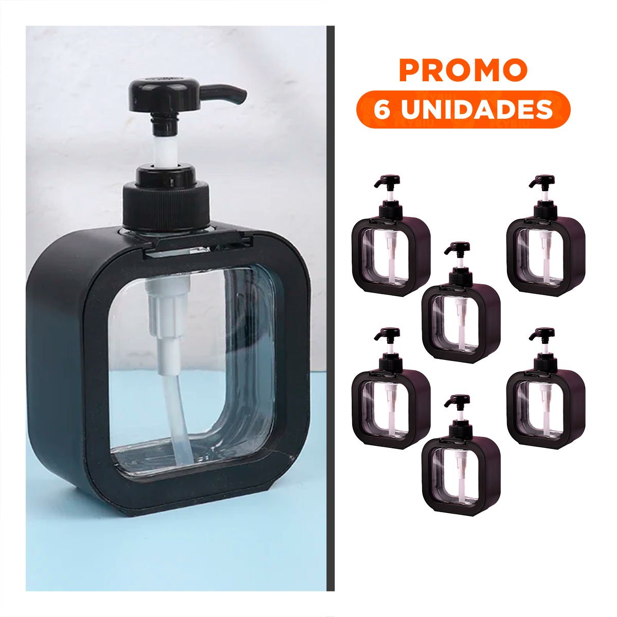 PACK6 UNIDAD DOSIFICADORA PARA JABON CUADRADO NEGRO MODERNO YREGALO STICKER - 1