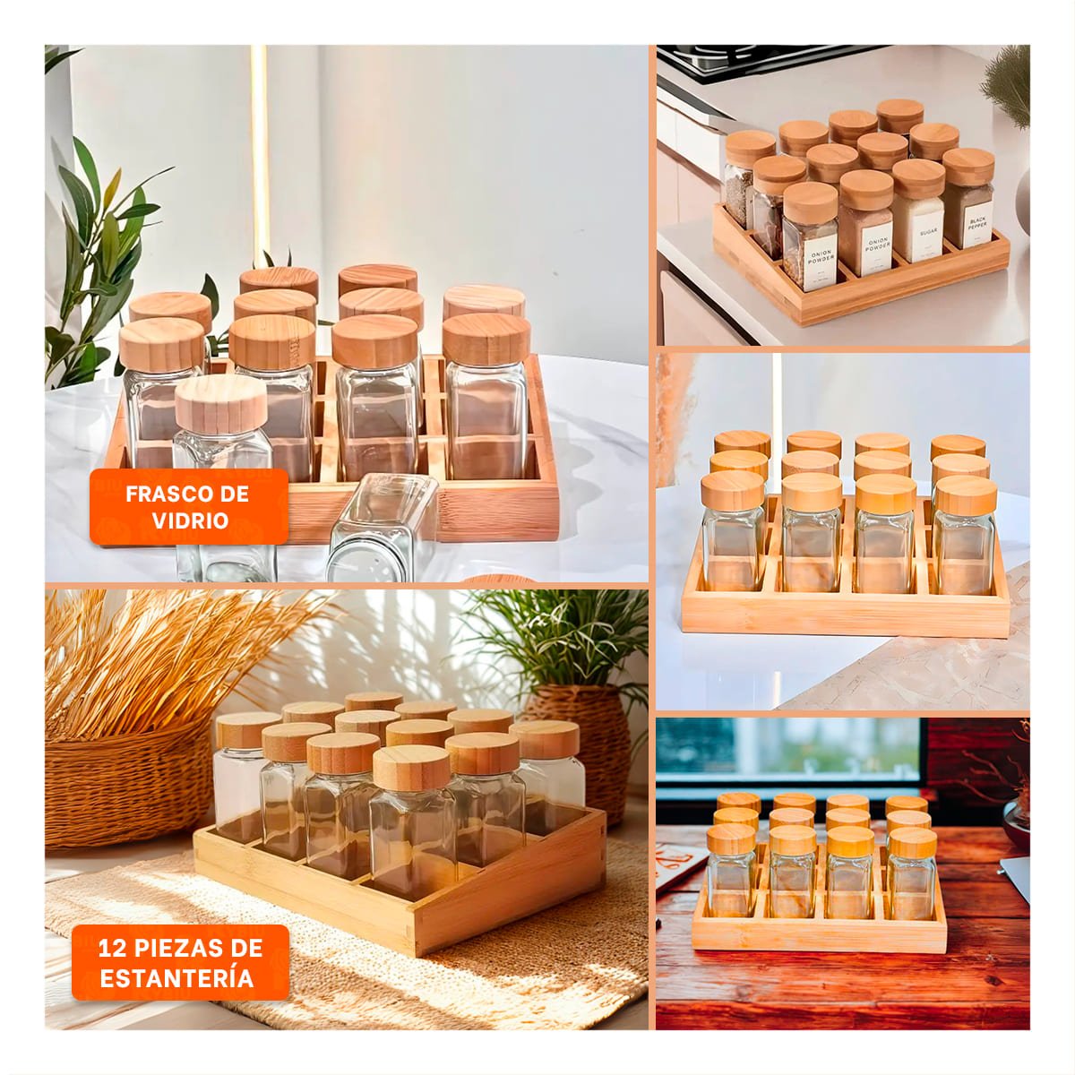 SET DE CONDIMENTOS CON BANDEJA Y 12 FRASCOS PARA COCINA YLIGAS REGALO - 1