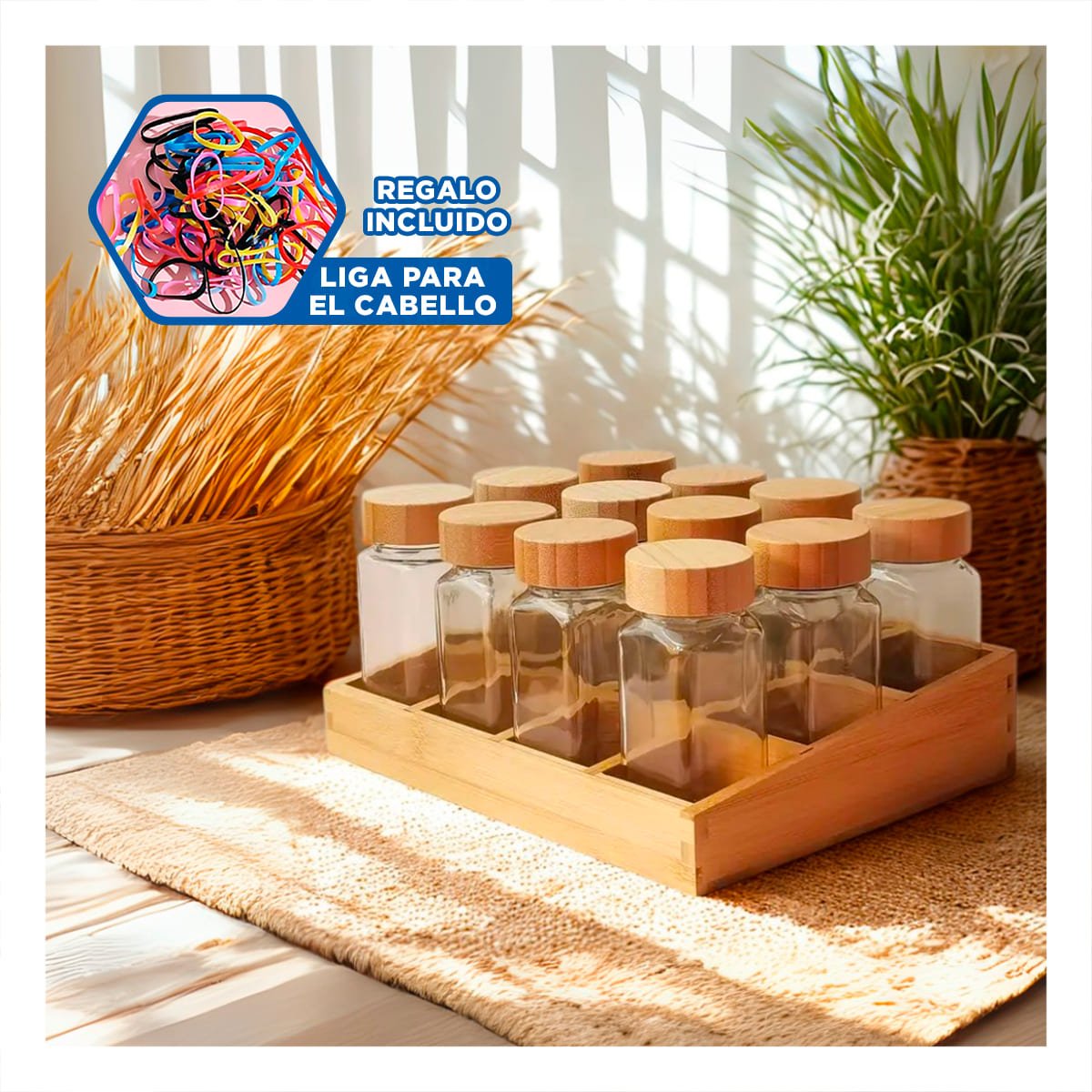 SET DE CONDIMENTOS CON BANDEJA Y 12 FRASCOS PARA COCINA YLIGAS REGALO - 2