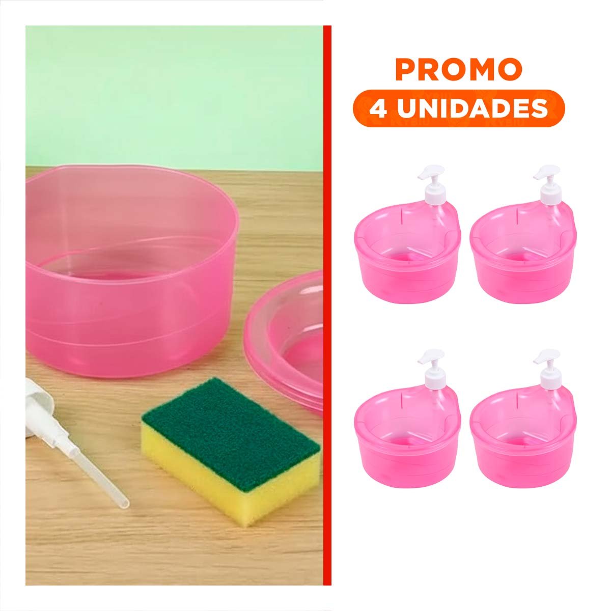 PACK4 ENVASE PRACTICO PARA JABON LAVAVAJILLA CIRCULAR ROSADO EN COCINA - 1