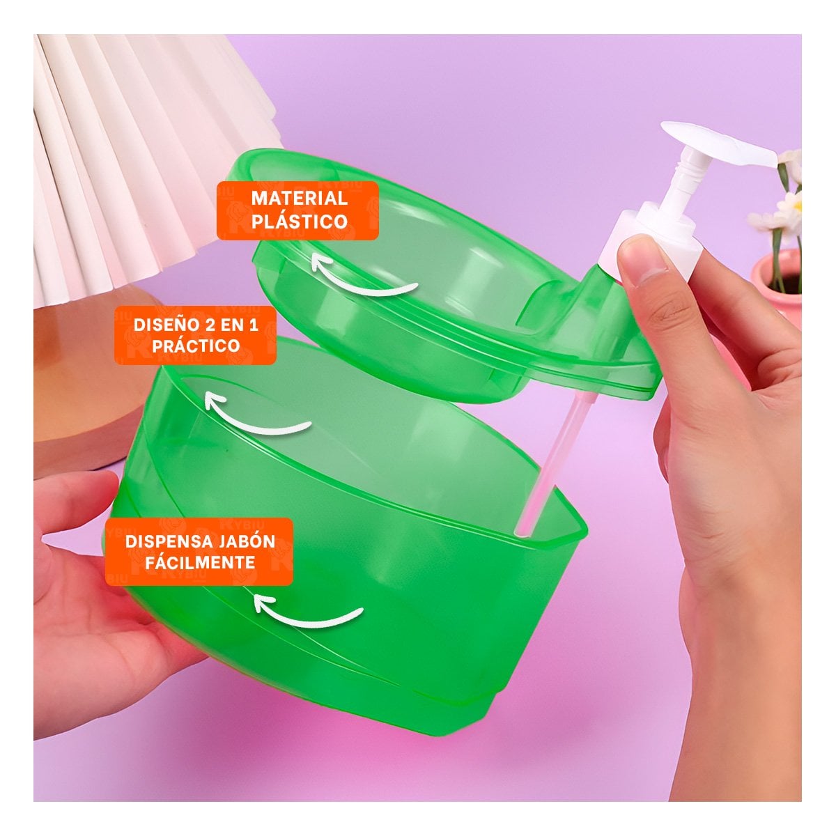 APLICADOR DE JABON LAVAVAJILLA CIRCULAR VERDE LIMON PARA COCINA MODERNA YPAPEL REGALO - 2