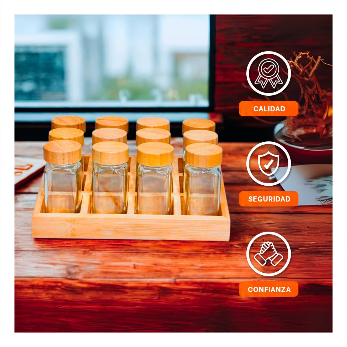 ORGANIZADOR DE ESPECIAS CON BANDEJA Y 12 FRASCOS PARA HOGAR YREGALO STICKER - 5