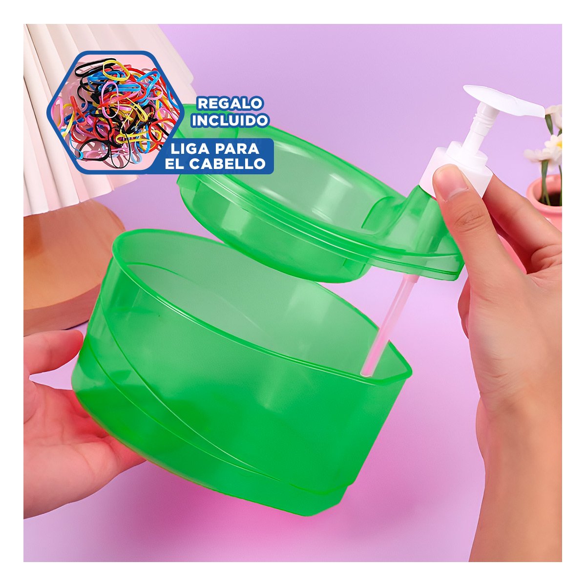 FRASCO DISPENSADOR DE JABON LAVAVAJILLA CIRCULAR VERDE LIMON DE COCINA FUNCIONAL YLIGAS REGALO - 2