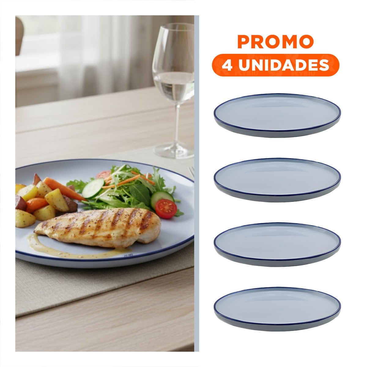 PACK4 ACCESORIO DECORATIVO CIRCULAR CON BORDE AZUL PARA MESA EN CASA - 1