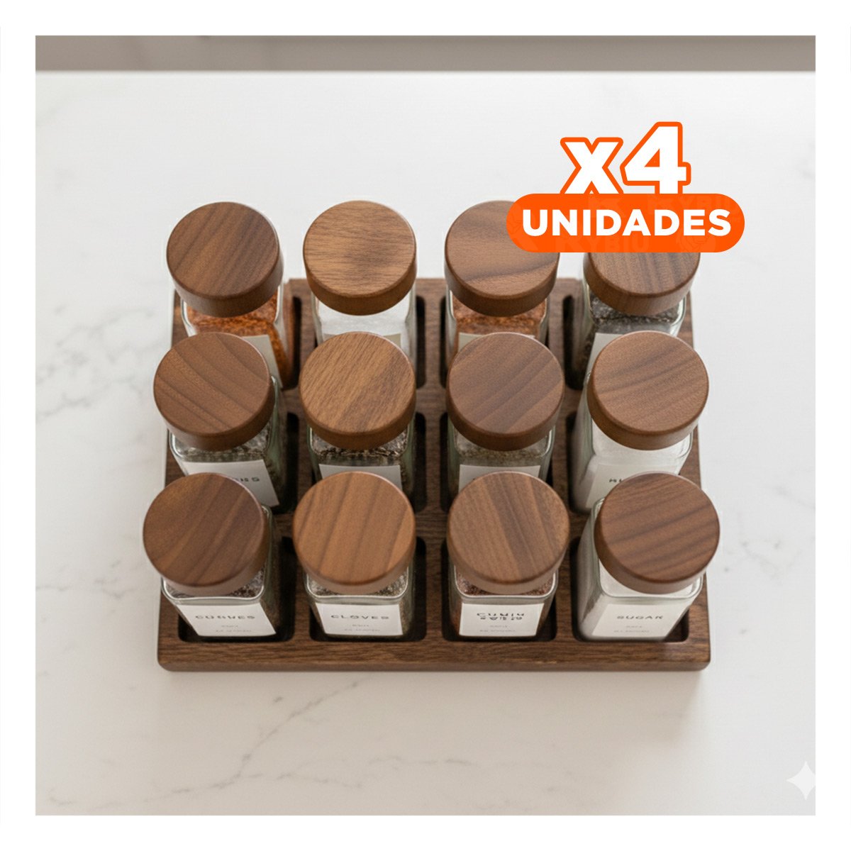 PACK4 PORTA ESPECIAS DECORATIVO CON 12 FRASCOS PARA COCINA YPAPEL REGALO - 1