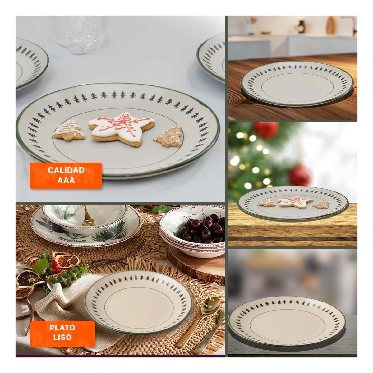 BANDEJA CIRCULAR CON BORDE ARBOLITOS PARA DECORACION DE NAVIDAD EN HOGAR - 2