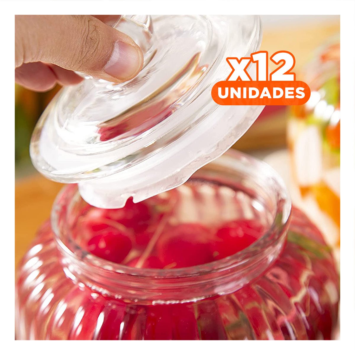 PACK12 ENVASE PRACTICO DE VIDRIO CON TAPA CHUPON 24X14 CM RAYAS YREGALO STICKER - 1