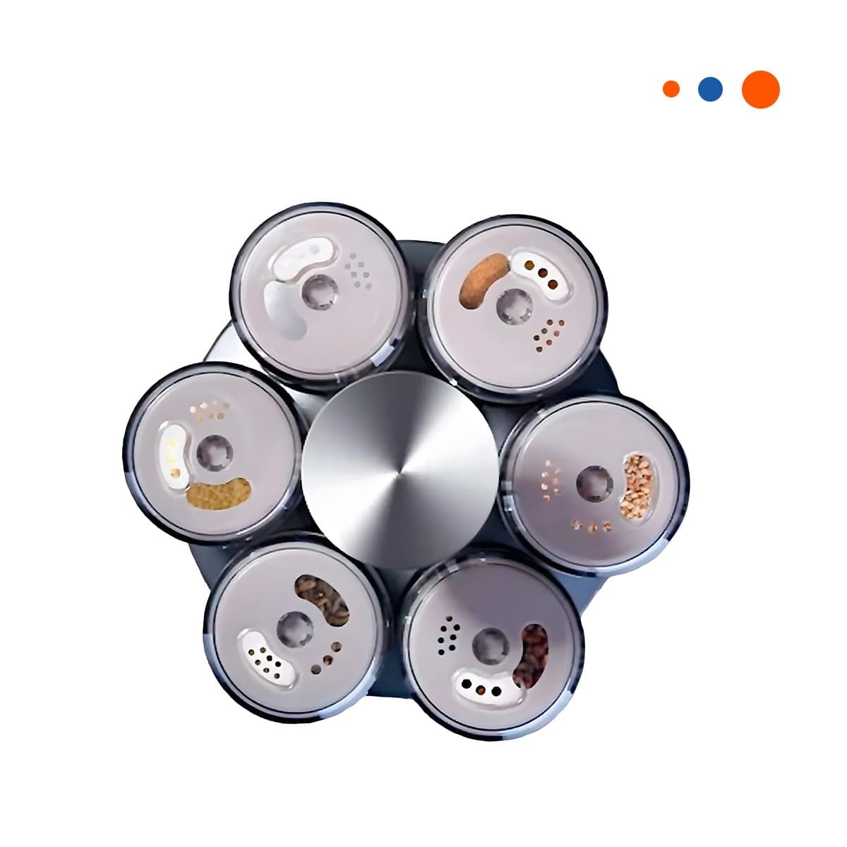 PACK2 ORGANIZADOR DE COCINA GIRATORIO CON 6 FRASCOS TAPA PLANA PLATEADO YREGALO STICKER - 2