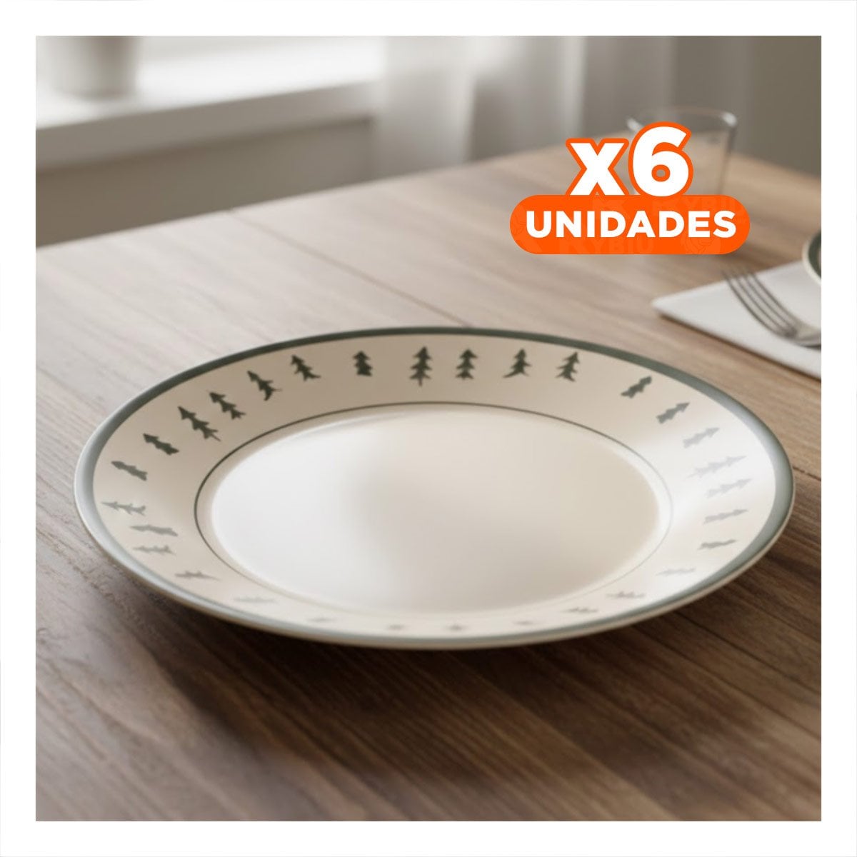 PACK6 UTENSILIO DECORATIVO CIRCULAR CON BORDE ARBOLITOS PARA MESA FESTIVA - 1