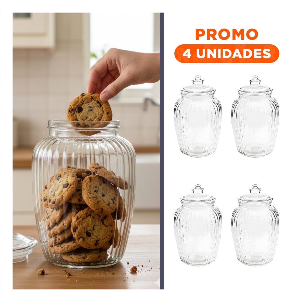 PACK4 ENVASE DECORATIVO DE VIDRIO CON TAPA CHUPON 24X14 CM TRANSPARENTE - 1