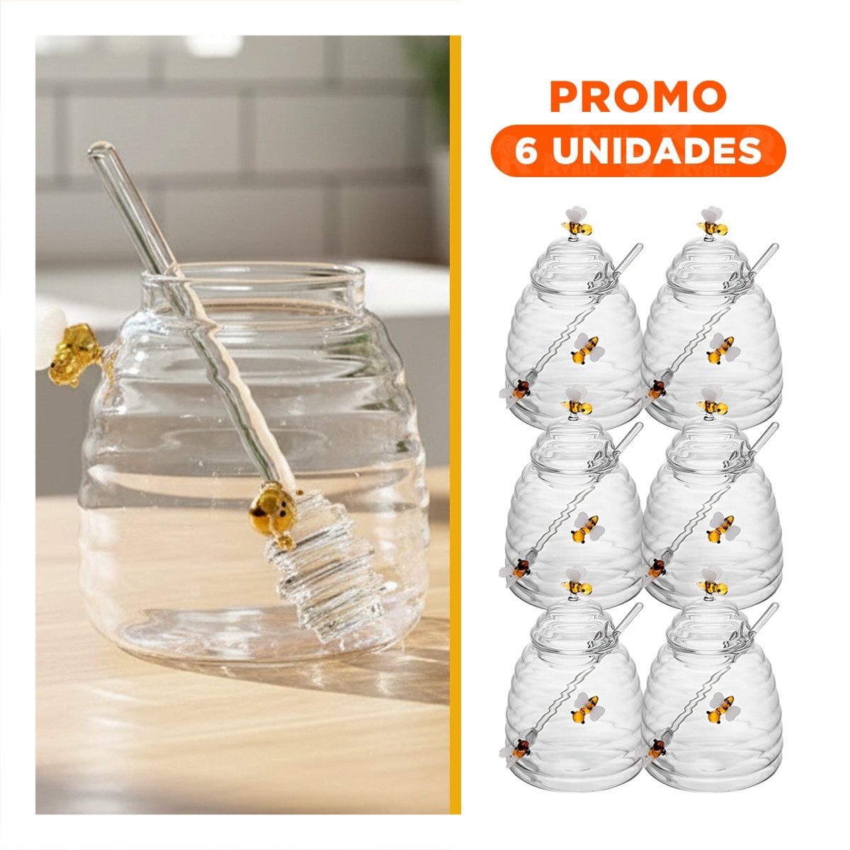 PACK6 TARRO DECORATIVO PARA MIEL CON FIGURA DE PANAL PARA COCINA YREGALO STICKER - 1