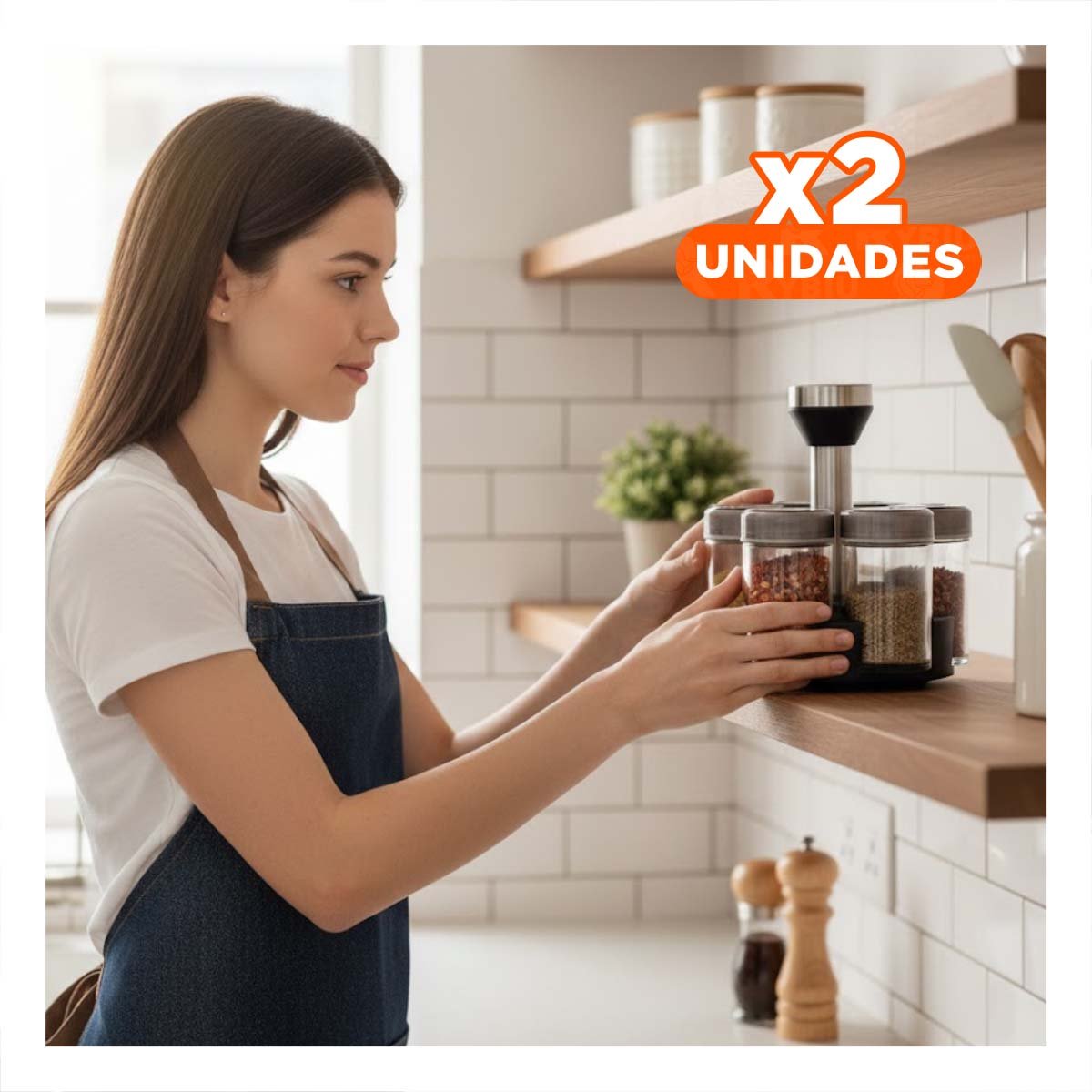 PACK2 ESTRUCTURA GIRATORIA PARA CONDIMENTOS CON 6 FRASCOS TAPA PLANA PLATEADO - 1