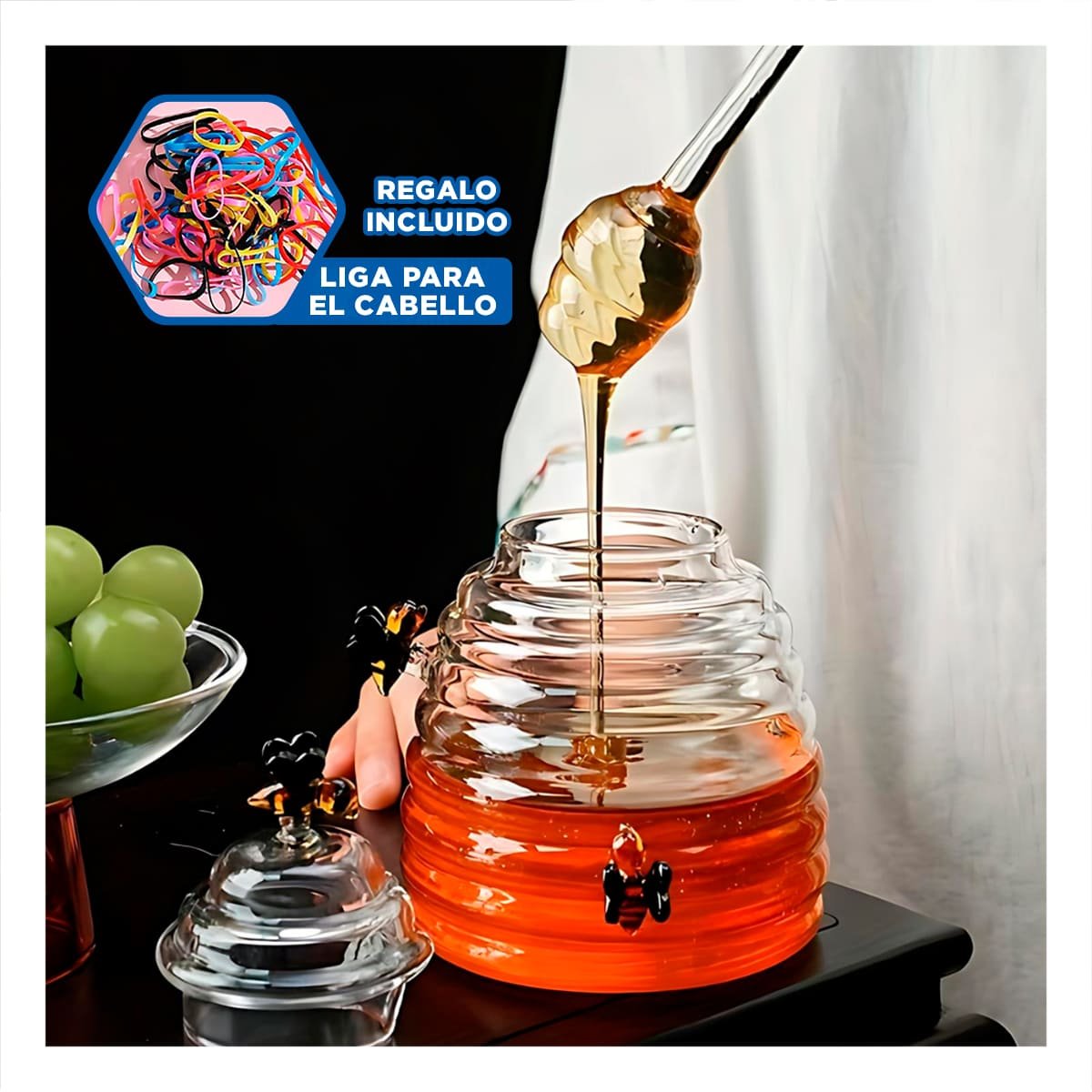 TARRO MIELERO DECORATIVO CON DETALLE DE PANAL Y ABEJAS PARA CASA Y REUNIONES YLIGAS REGALO - 2