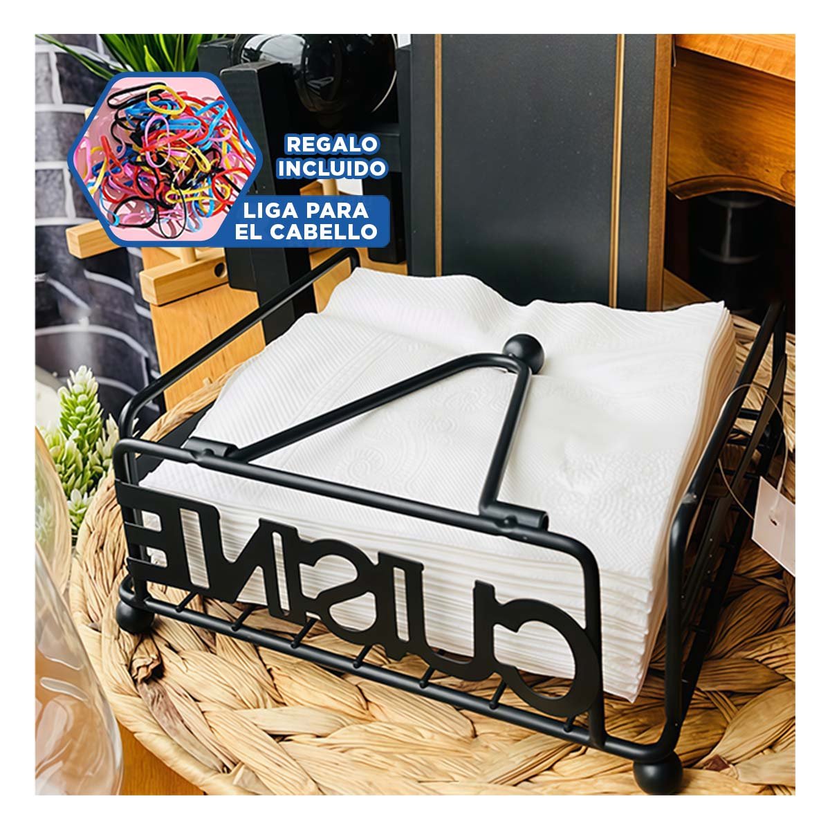ORGANIZADOR DE SERVILLETAS DE MADERA Y ACERO NEGRO PARA MESA ELEGANTE YLIGAS REGALO - 2