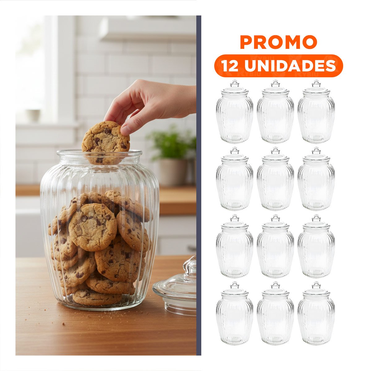 PACK12 DEPOSITO TRANSPARENTE DE VIDRIO CON TAPA CHUPON 24X14 CM - 1