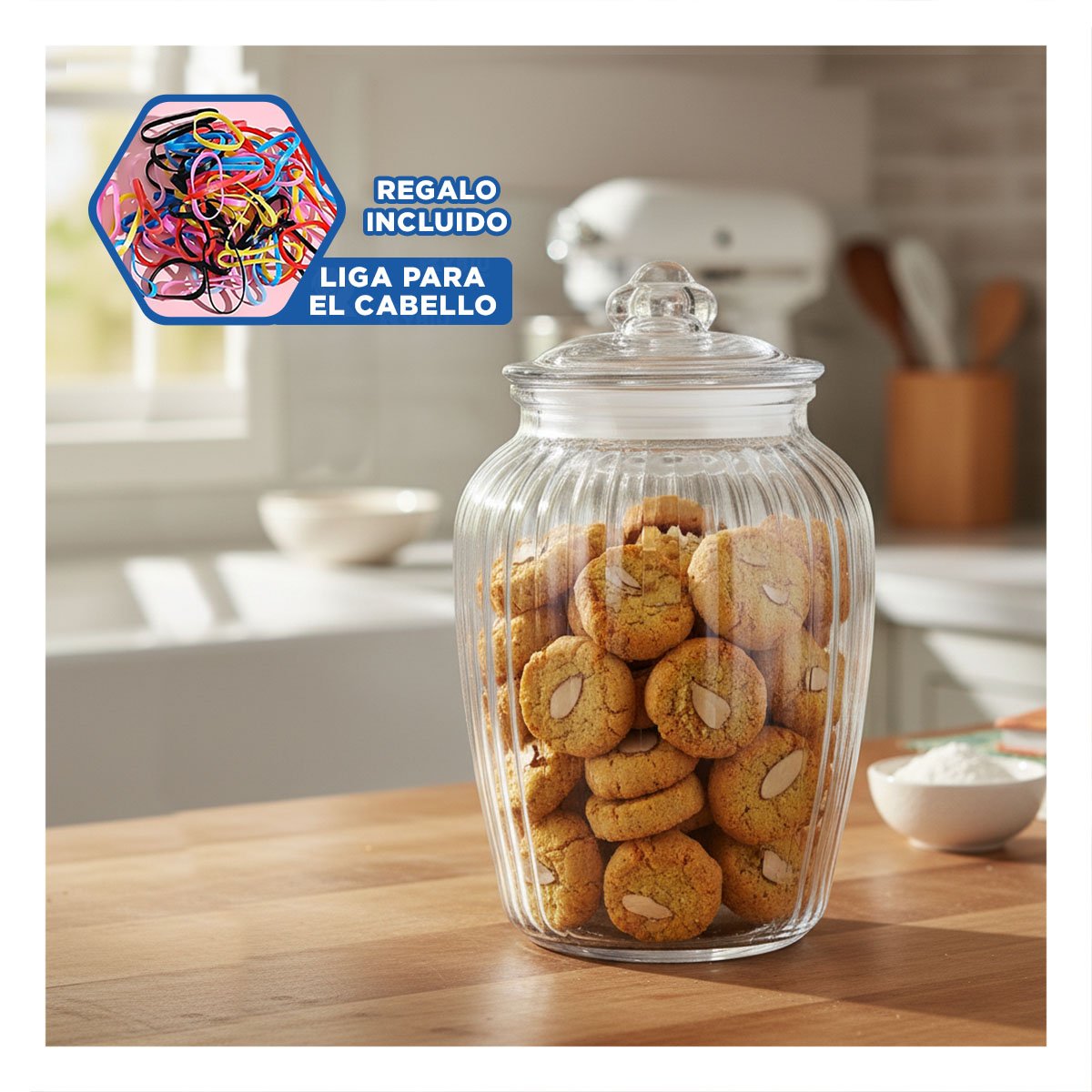 TARRO DE VIDRIO CON TAPA CHUPON 24X14 CM TRANSPARENTE A RAYAS PARA HOGAR YLIGAS REGALO - 2