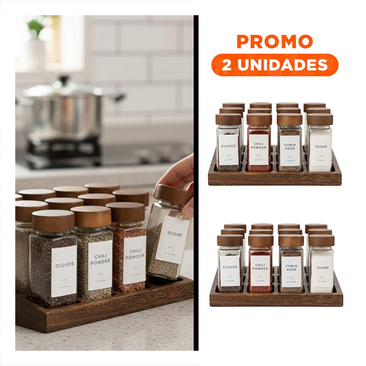PACK2 ORGANIZADOR DECORATIVO DE ESPECIAS CON 12 FRASCOS YREGALO STICKER - 1