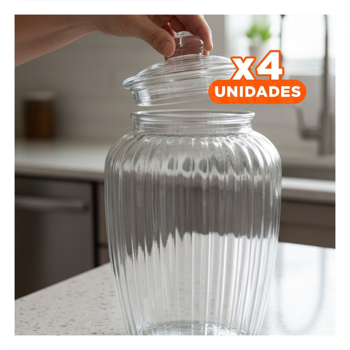PACK4 CONTENEDOR DECORATIVO DE VIDRIO CON TAPA CHUPON 24X14 CM YREGALO STICKER - 1