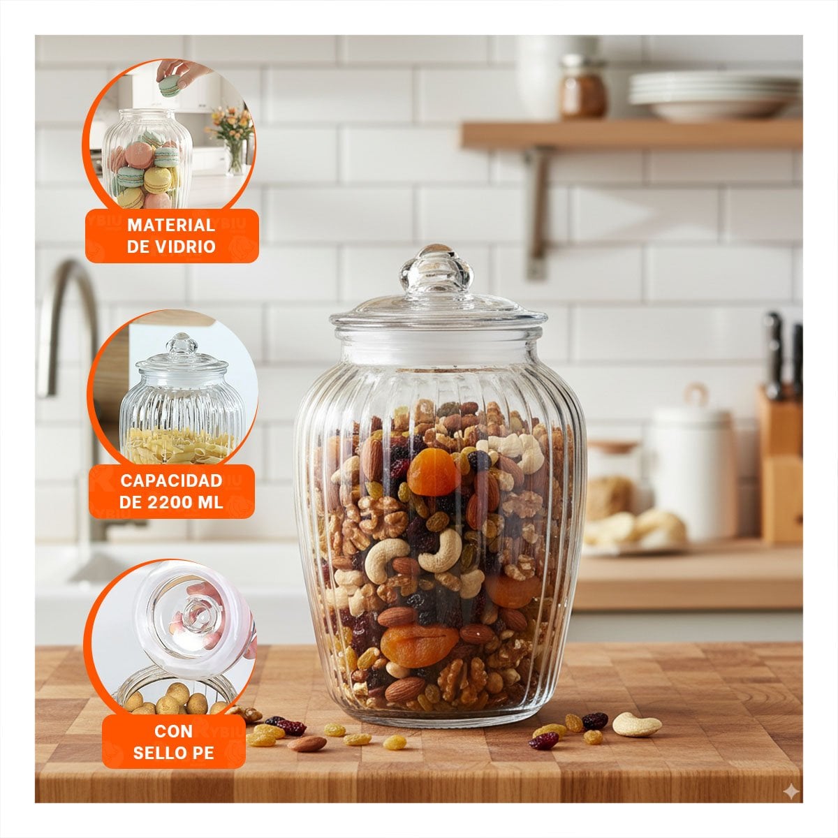 PACK4 CONTENEDOR DECORATIVO DE VIDRIO CON TAPA CHUPON 24X14 CM YREGALO STICKER - 5