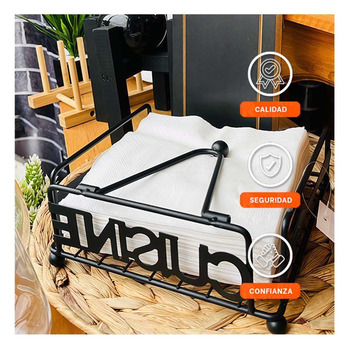 ACCESORIO PARA SERVILLETAS DE MADERA Y ACERO NEGRO PARA COMEDOR YPOST IT - 5