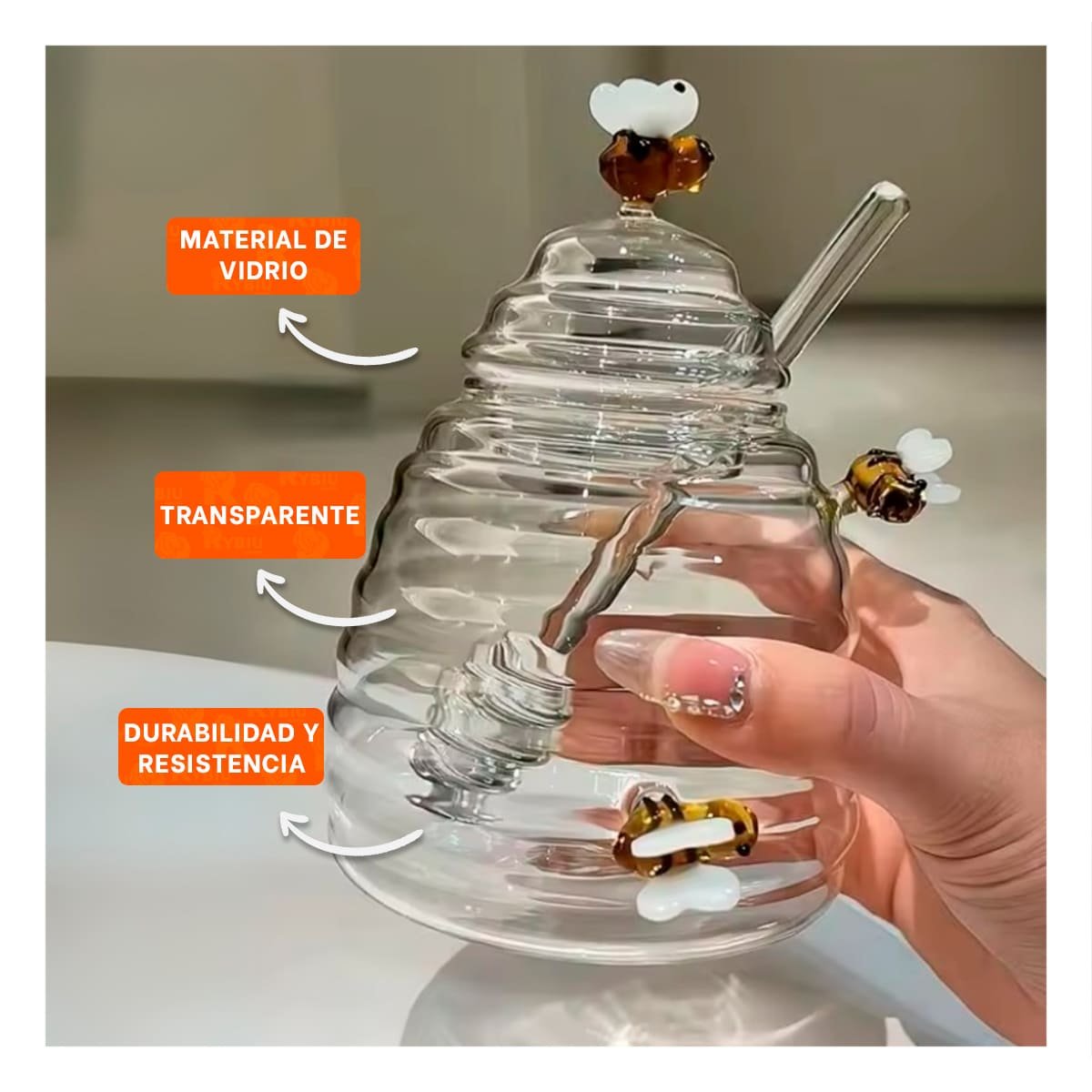 RECIPIENTE MIELERO DECORATIVO CON PANAL Y ABEJAS DE HOGAR Y DESAYUNOS FAMILIARES YPAPEL REGALO - 2