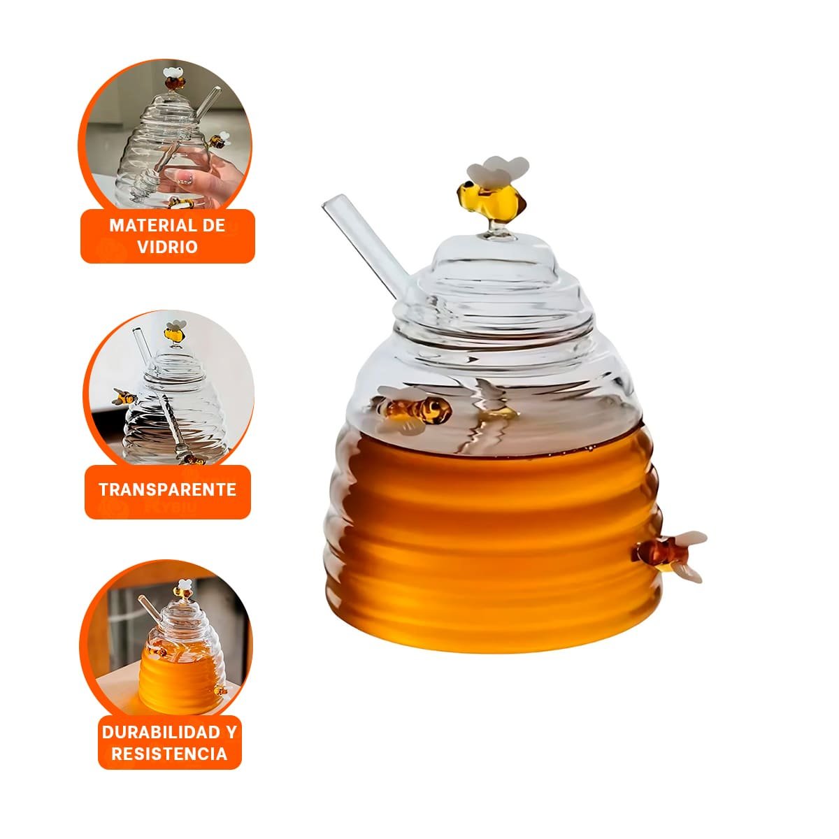 RECIPIENTE MIELERO DECORATIVO CON PANAL Y ABEJAS DE HOGAR Y DESAYUNOS FAMILIARES YPAPEL REGALO - 5