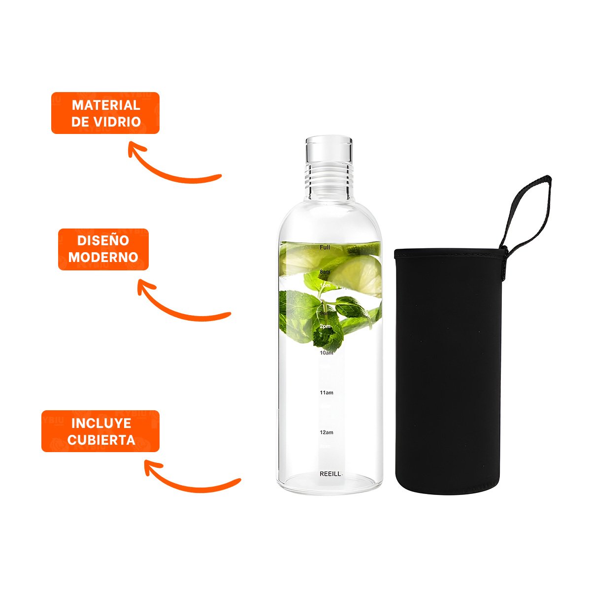 ENVASE DE VIDRIO CON CUBIERTA 750ML TRANSPARENTE Y NEGRO YPOST IT - 5