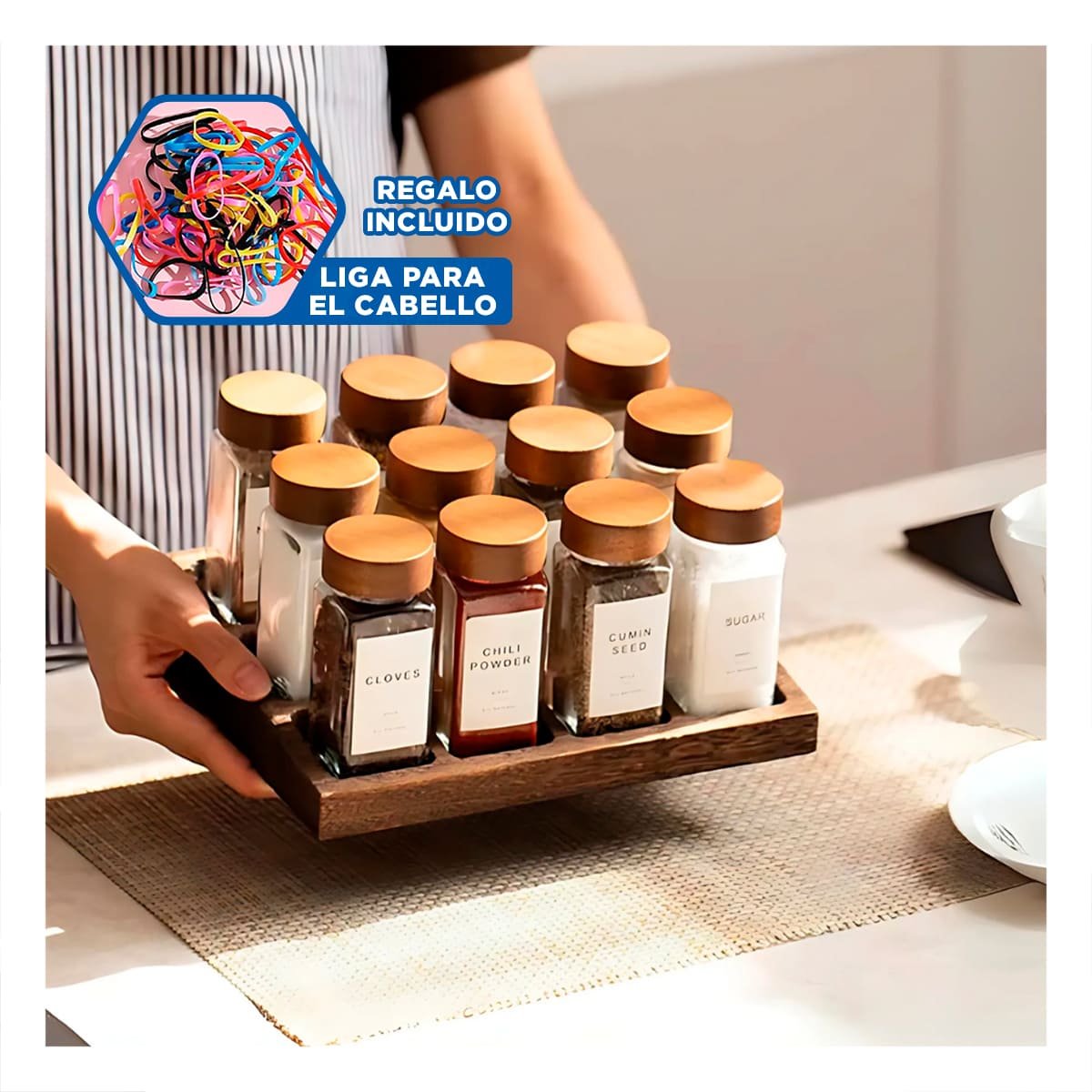 SET DE CONDIMENTOS CON BANDEJA Y 12 FRASCOS PARA COCINA YLIGAS REGALO - 2
