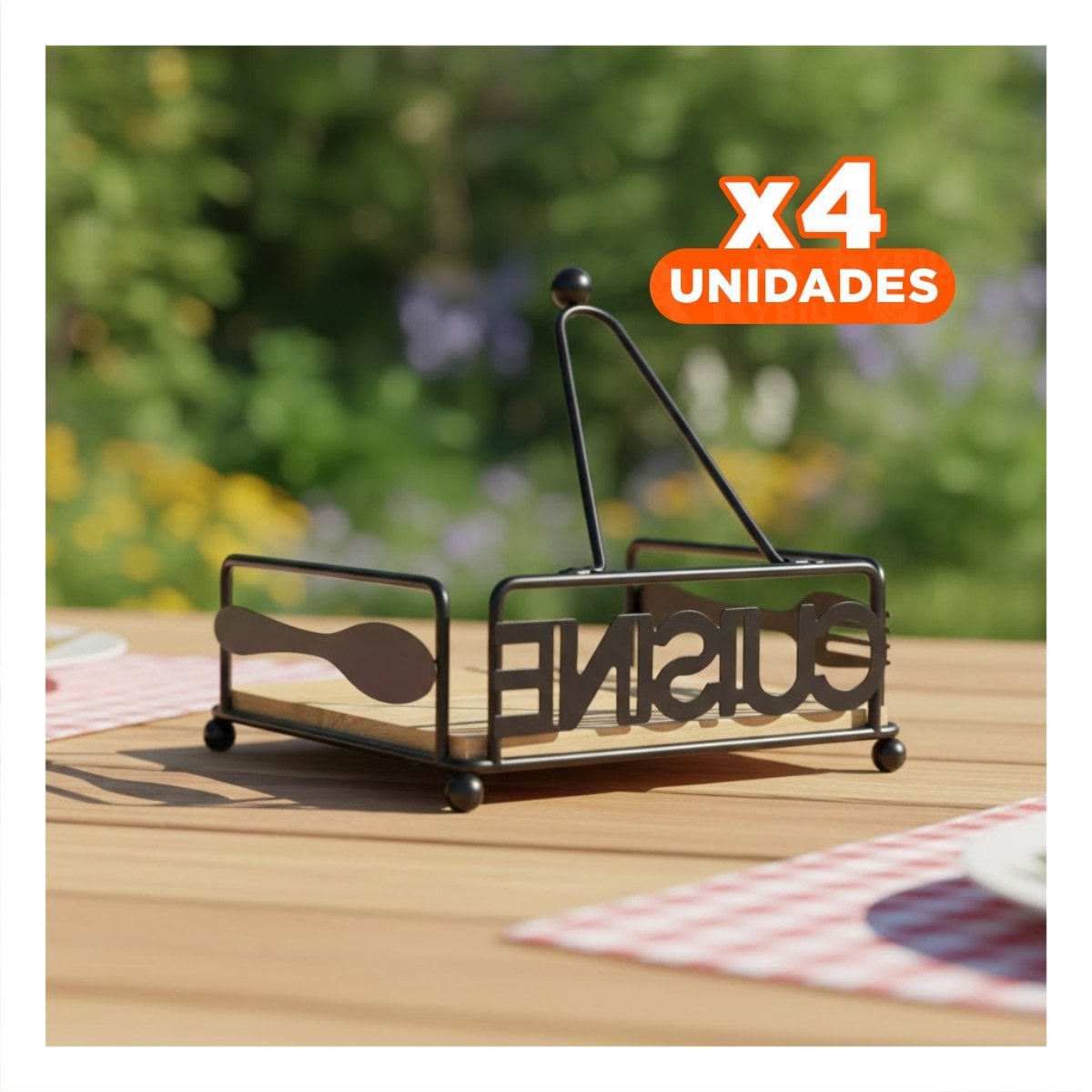 PACK4 PORTA SERVILLETAS DE MESA DE MADERA Y ACERO NEGRO YPAPEL REGALO - 1