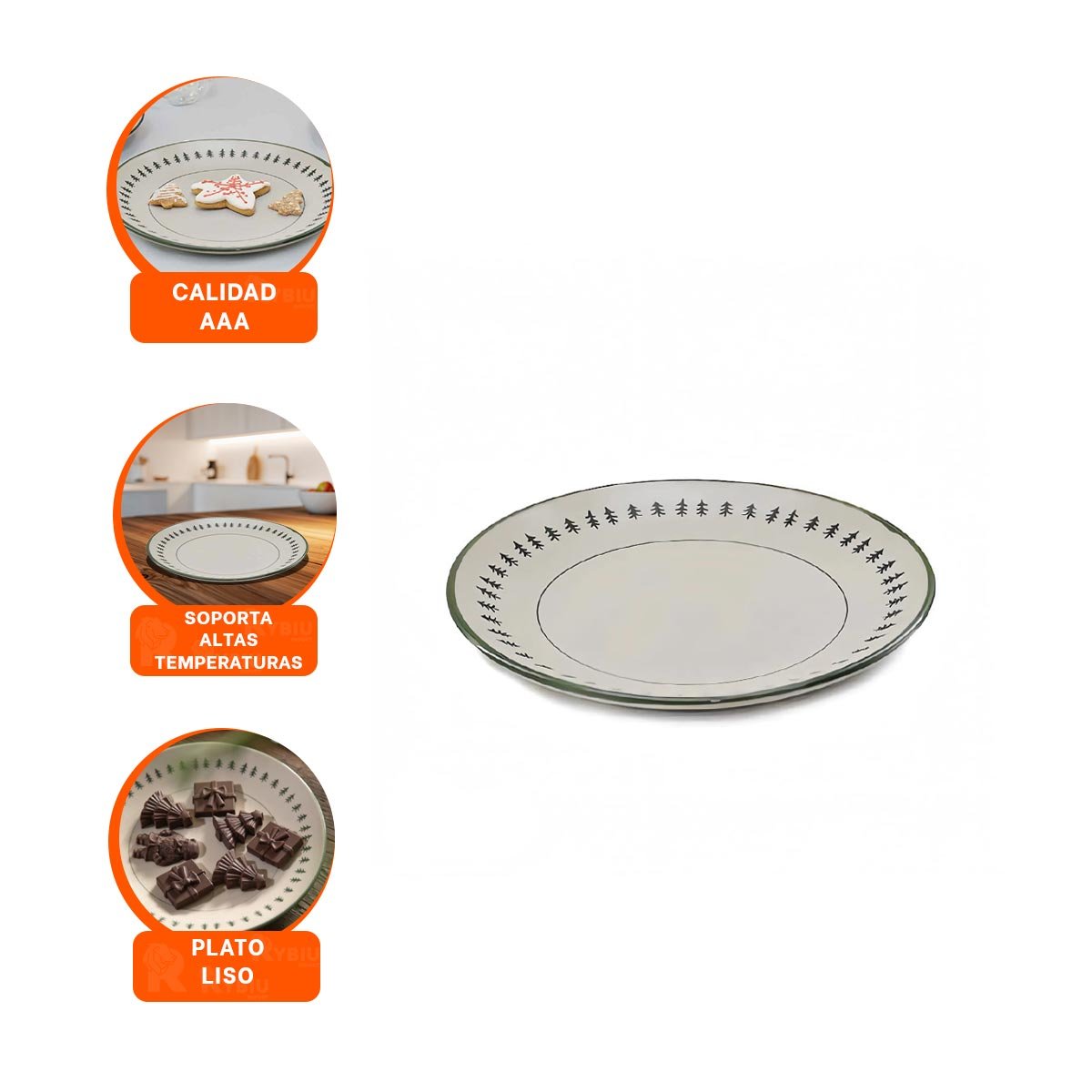 VAJILLA CIRCULAR CON BORDE ARBOLITOS PARA DECORACION FESTIVA EN HOGAR YLIGAS REGALO - 5