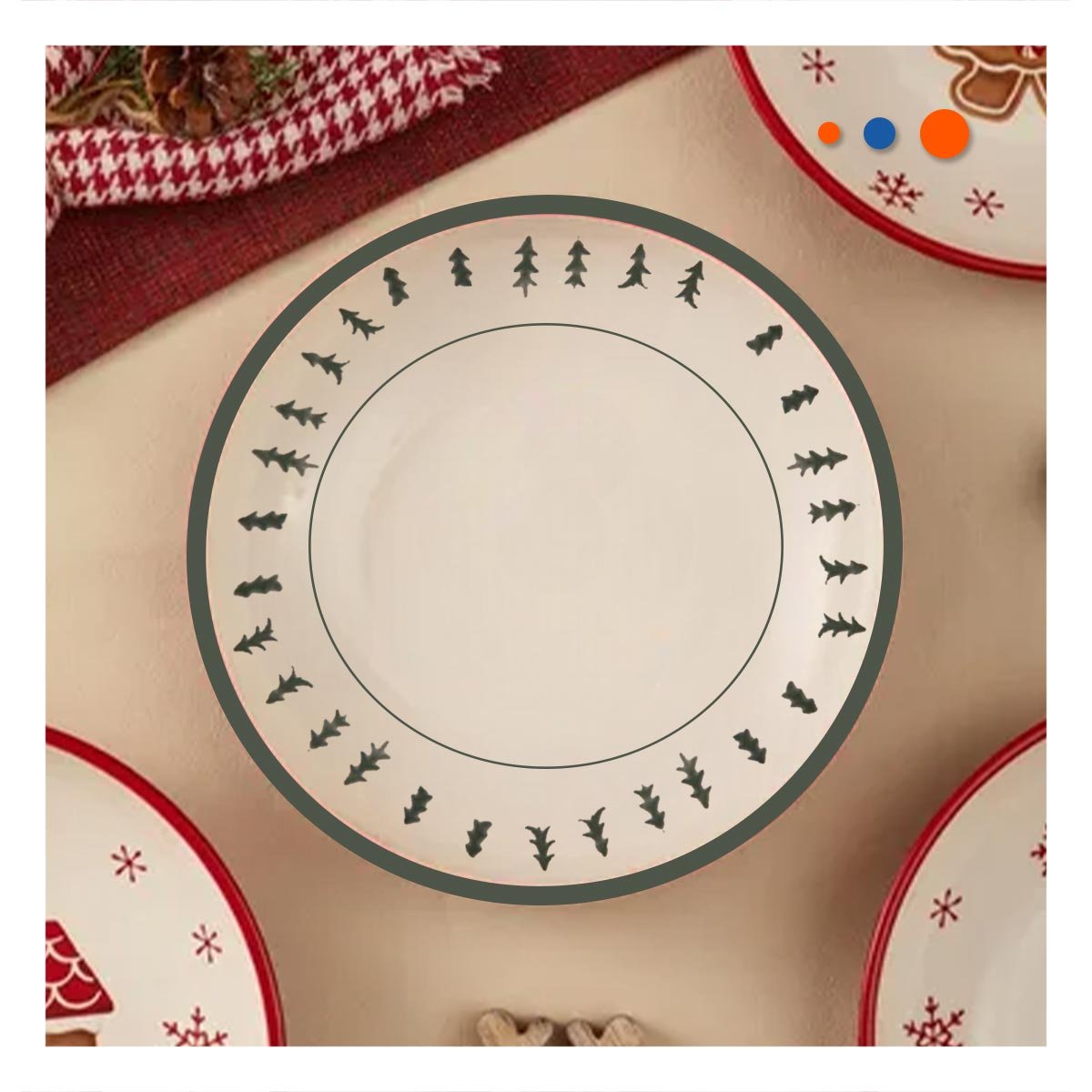 PACK12 CHAROLA DECORATIVA CIRCULAR CON BORDE ARBOLITOS PARA NAVIDAD YPAPEL REGALO - 3