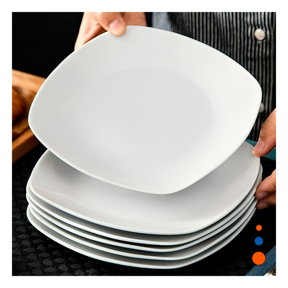 PACK2 PLATO ELEGANTE CUADRADO CON BORDE CURVO PARA COMEDOR FAMILIAR - 2