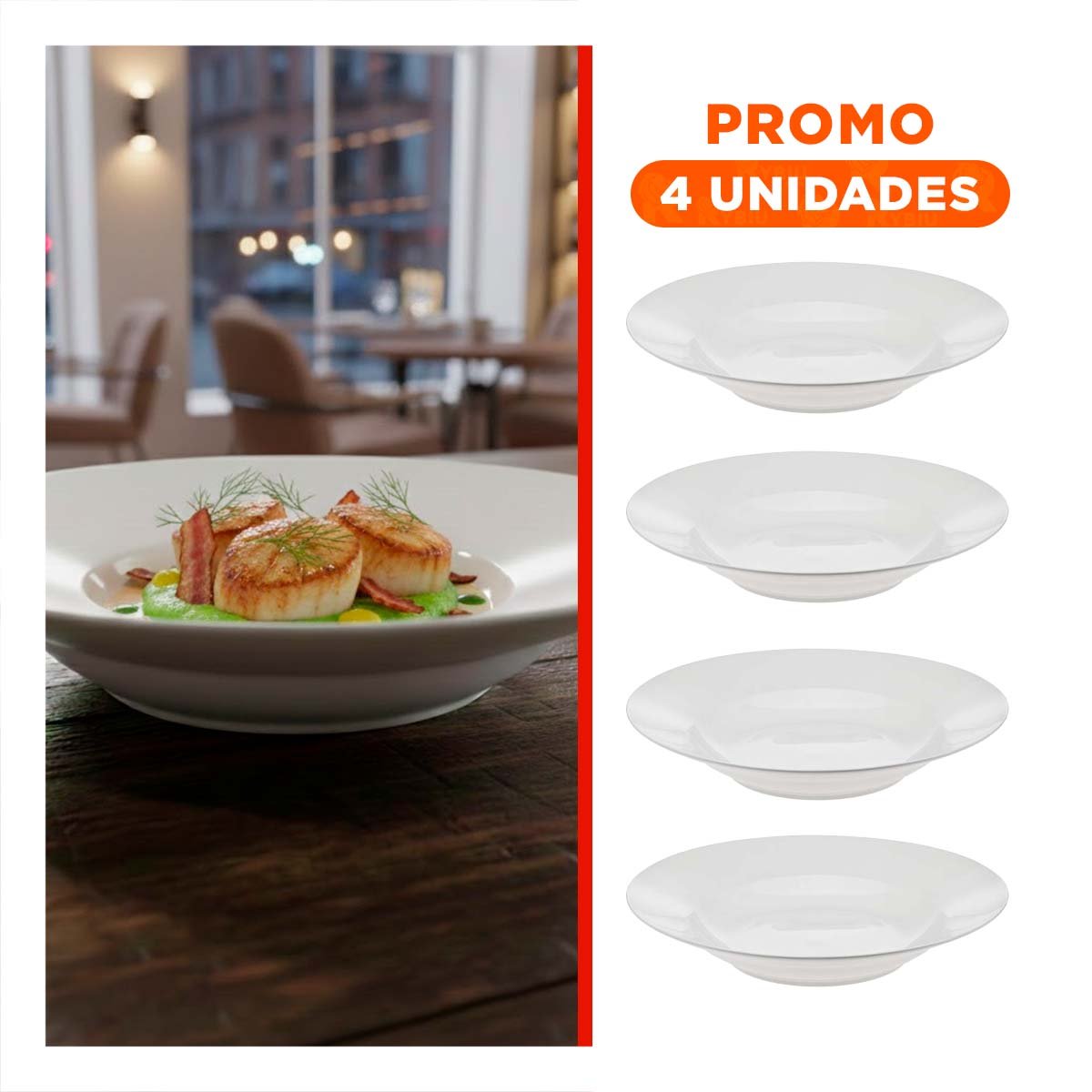PACK4 ACCESORIO DE MESA CIRCULAR SEMI HONDO BLANCO PARA HOGAR MODERNO - 1